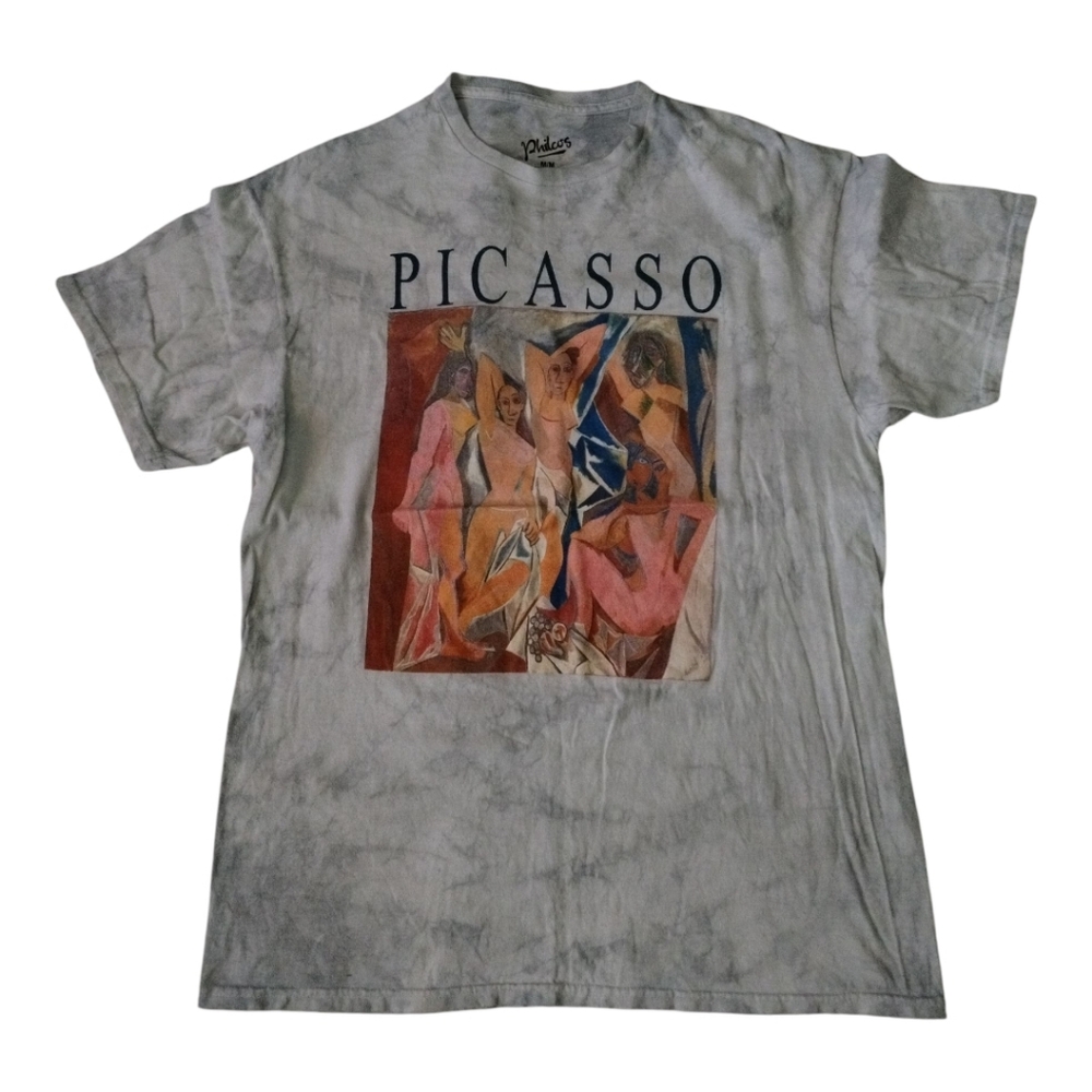 Philcos Men's M Picasso Print Art T-shirt Graphic Gray Tie Dyed Preppy Y2K